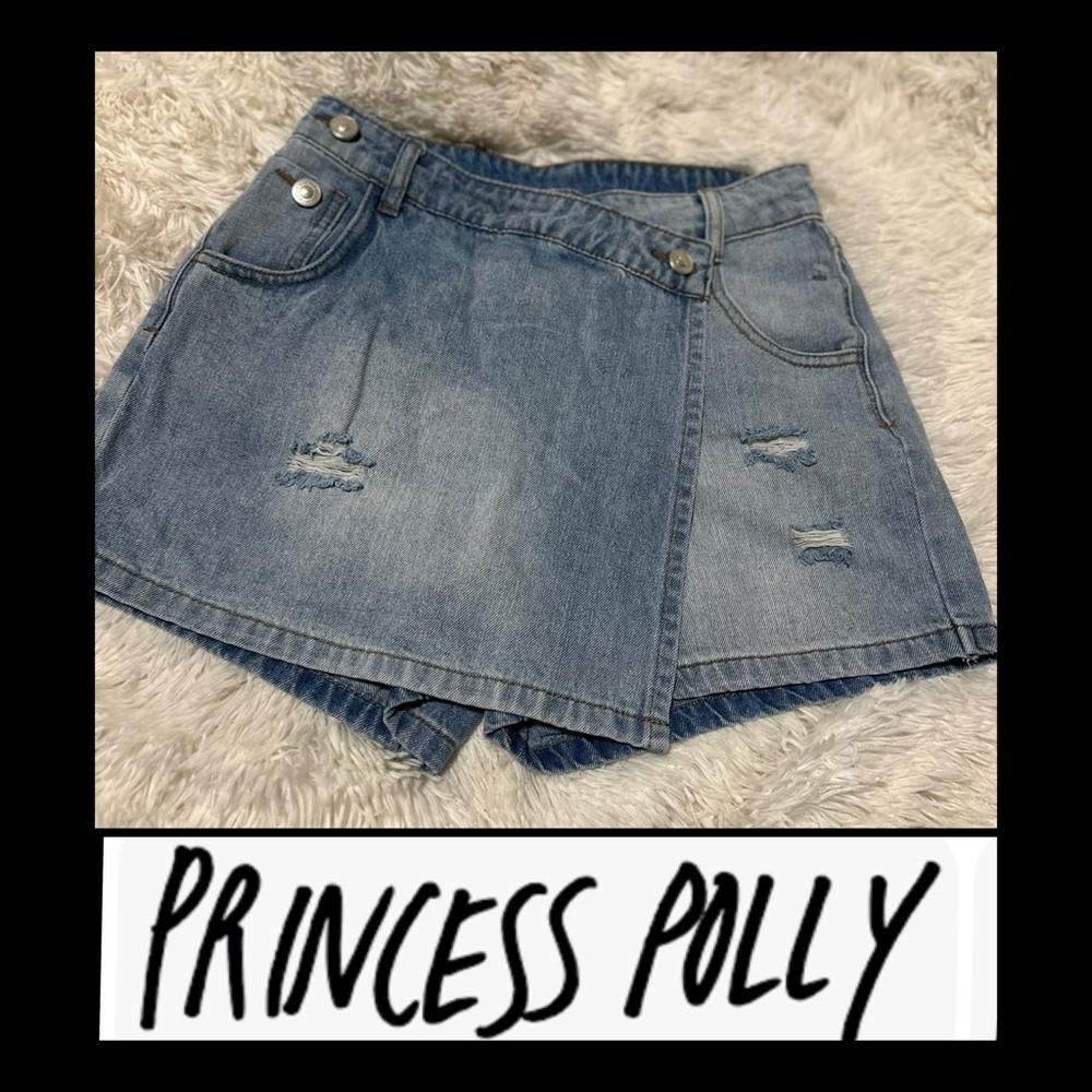 Princess Polly Light Blue Denim Skort